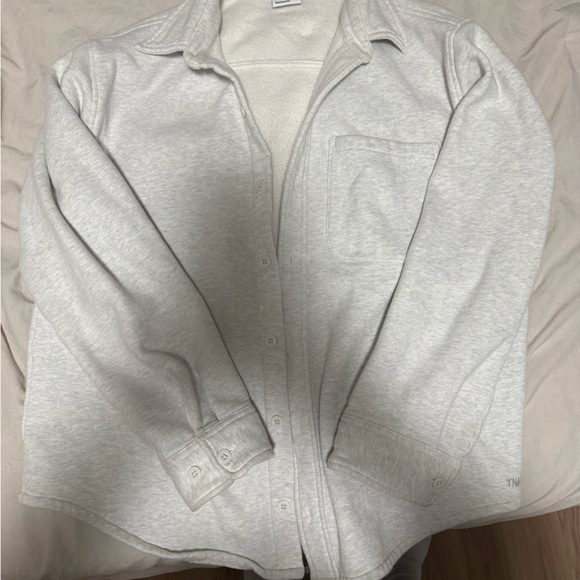 TNA Sweaters - TNA Heather Light Gray Button-Up Sweatshirt Jacket